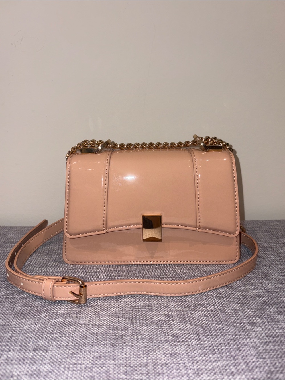 ALDO Crotorua Patent Chain Strap Crossbody Bag Nude
